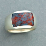 Sterling Agatized gem dinosaur bone Inlay RIng