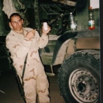 Me with a Near beer on the 3 day convoy from Kuwait to Baghdad.