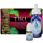 Tiki Juice -  Based on a Tahitian Tobacco profile, Tiki Juice is a hybrid tobacco blend that offers excellent vapor and throat hit. Built on a spiced tobacco base with sweet tropical top notes, this unique flavor also has a hint of our proprietary menthol base. Tiki Juice offers a unique tropical flavor that splits the difference between 'tobacco' and 'dessert' flavors.