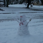 Mr Snowman stayed out in the snow all night.