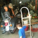 Dan and Mason messing with Harley MC