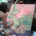 Painting party for "art in place of blight" community event
