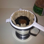 Now we wait. This juice is THICK--I imagine it will take all night to seep through the paper filter, and I'll probably have to change the paper filter several times. Total yield looks like it will be about 2oz of juice (from an initial brew of 15g of tobacco and 2.5oz of VG.)