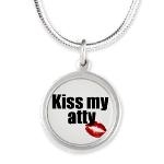 Kiss my atty silver round necklace.