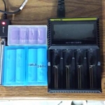 My battery charger, and current batteries.
Four Efest 18650 Purple, Four Samsung INR 25R 18650. Still waiting on my MNKE's