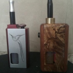 Mini and Mini Woodville. 

Mini extras are not permanent - the bird is a rub on, and the button is a sculpty clay thing I added with temporary mounting putty because the little button made indentations in my finger. 

Mini Woodville is a jatoba / spalted maple burl.