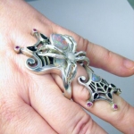 Lightening Ridge Opal Spiderweb Ring with detachable spider.