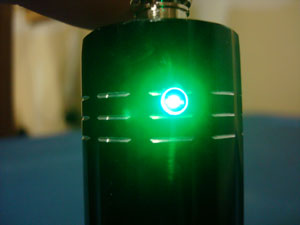 2mm green flat top LED. Mounted semi-flush.