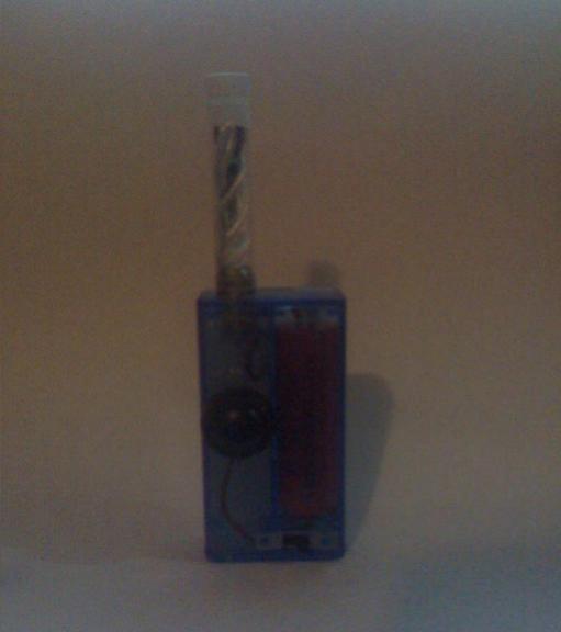 3.7v clear-blue boxmod with 2.4ohm clearomizer.