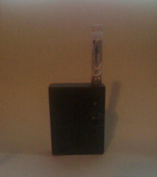 5v black boxmod with 2.4ohm pink clearomizer.