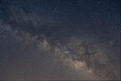 About two hours exposure of the milky way with a 17mm super wide angle over Arizona skies