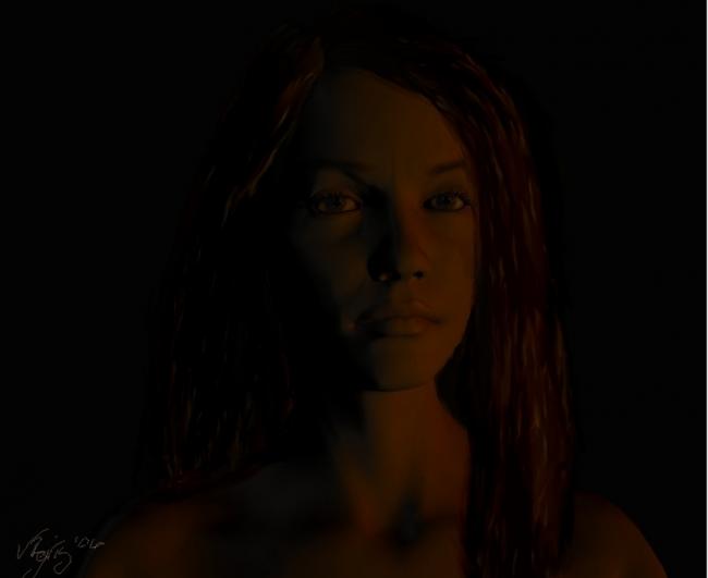 "Alone" based off a DAZ render. Painted over with Gimp. Self-portrait done just before I filed for divorce. A "mood" picture.