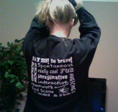 Back design of long-sleeved tee. Designed by my mother. Need a smaller size in this one, too!
