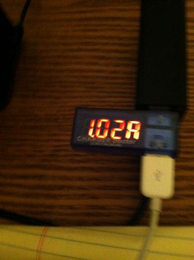 Charger Doctor measuring amps between my cell phone and my new 5 port Anker USB charger
