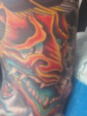 Close up of hannya mask tattoo