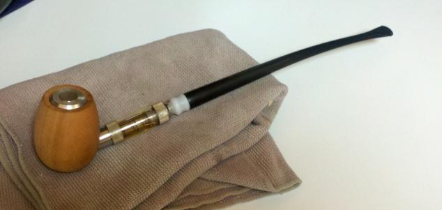 Completed pipe; Cherry bowl, EPM flat top button, vulcanite churchwarden stem, and a mini-universal adapter by Cherry Vape.