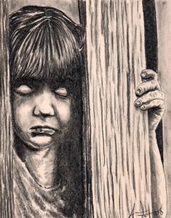 creepy kid in charcoal