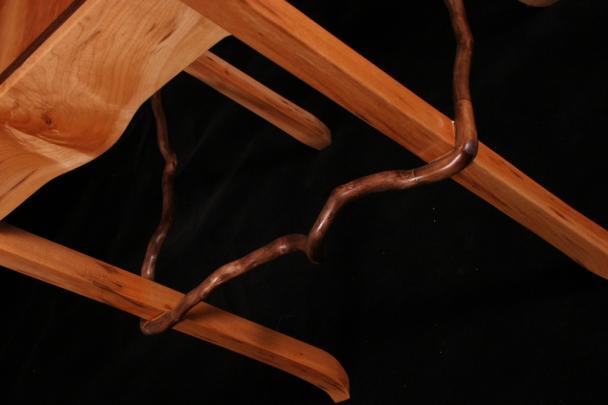 Detail of the corkscrew willow stringer on a cocktail table.