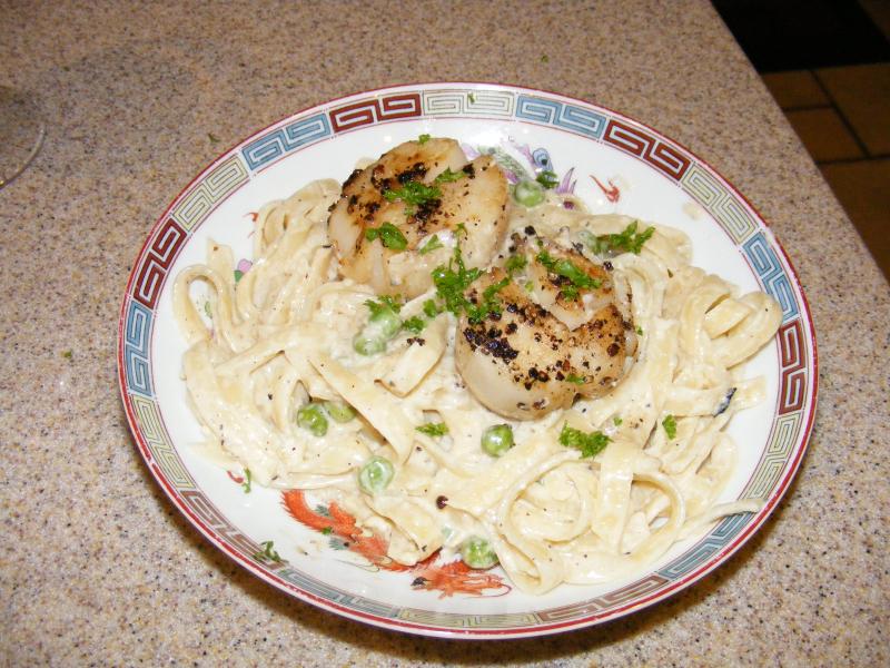 Fettuccini Alfredo Peppered Scallops1