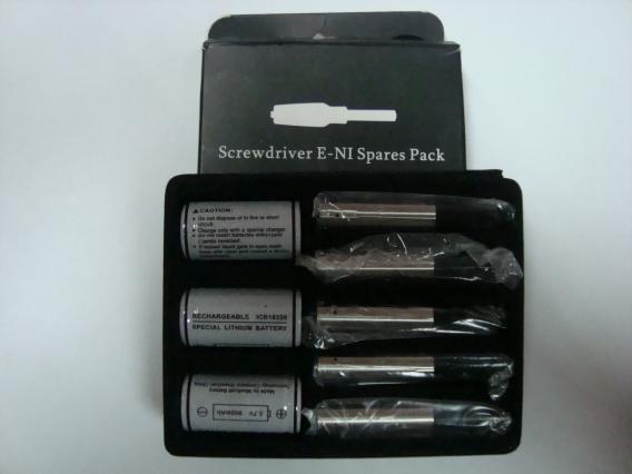 i.  Screwdriver E-NI Spares Pack (Silver) â€“ RM 135

5 pcs 901 atomizer â€“ Silver
3 pcs ICR18350 Protected Lithium Battery
