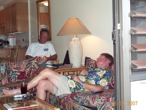 Just sitting around the condo for happy hour after a hard day's work out on the course. Yep... we be geez'n it!