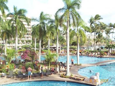 Kauai - Pool view from the balcony. This is one of my favorite places to sit and gawk while watching the super-hot babes basking in the sun.