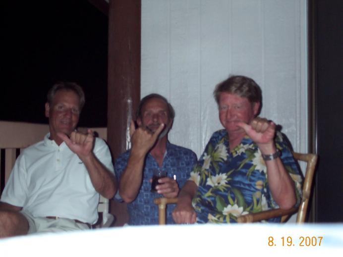 Kauai -- Tres Amigos - giving the local Shaka gesture back at the bungalow-condo
