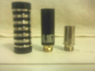 L to R
Empiremods Limited Edition 901 Drip Shieldâ„¢
HH.357 510 Hybrid atty at 2.0ohm (1.8 according to my Provari)
And lastly a lil Joye 306 LR atty that I've removed the bridge from.