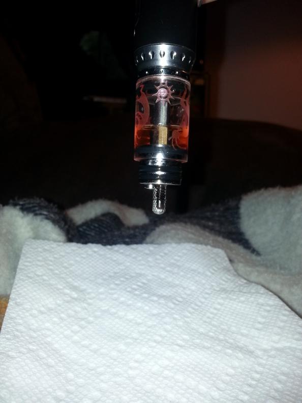 Leak resistance test - upside down with solid wick and fill hole unplugged.