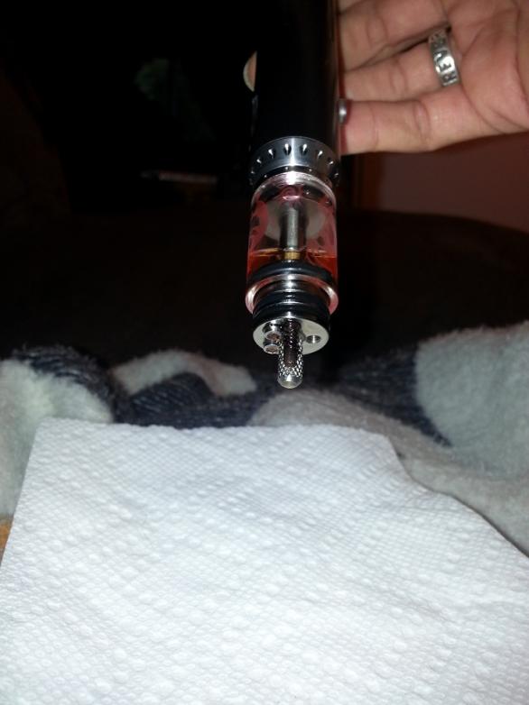 Leak resistance test - upside down with solid wick and fill hole unplugged.