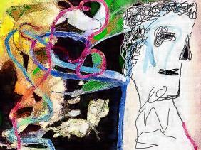 Man with abstract painting