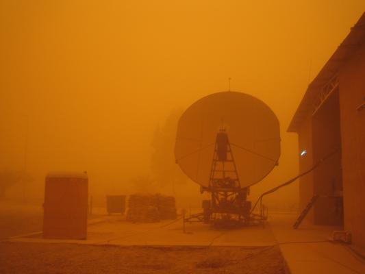 My Satellite dish in the Midst of just one of the many sandstorms!