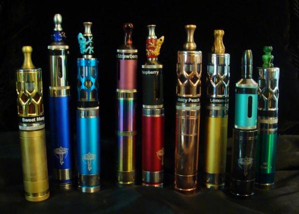 Nemesis Collection - These are one of my favorite mods. What's not to love? The toppers are either RG500's or Aspires. The third from the left is much more turquoise than the photo presents it. I think that the copper which is the fourth from the right is my favorite. Love my Nemmies!