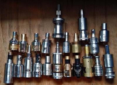 Rebuildables Top Row: Big Buddha, Fogger 4, Middle: Mephisto, Quasar, APO, Explorer, Nimbus, TOBH, 3D, Plume Veil Bottom: KFL+, Stillaire, Aqua, Magma, Plume Veil, Taifun GT, Enigma, Patriot, Kraken, Trident, Fogger 1