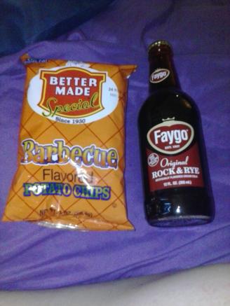 Rock & Rye, and BBQ Bettermade chips? YES PLEASE! [I'm so used to having these at my disposal when i lived in MI, and now there not here in AZ unless you go to Phoenix and pay out the .... T_T!]
