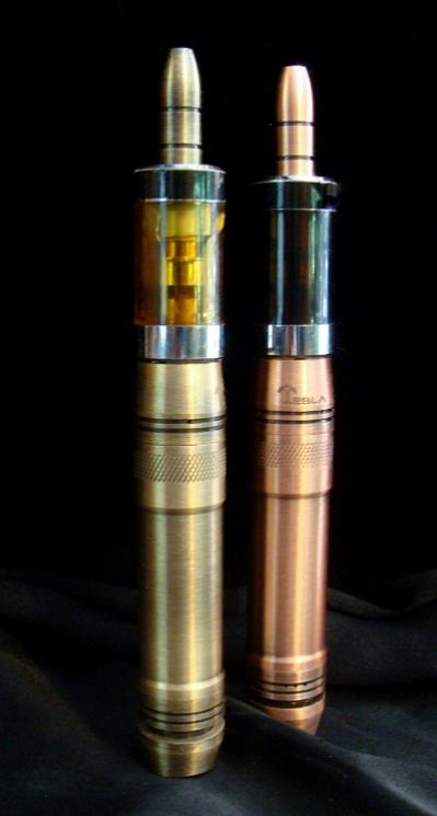 Tesla M1's - one copper and one brass. Really nice and slim! Both topped with mini Vivi Nova Champions.