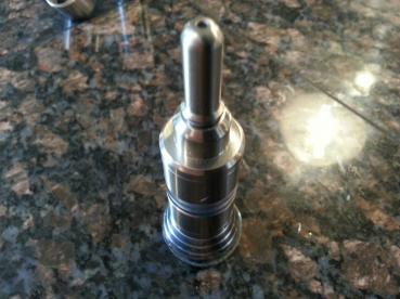 The remaining tubes are added, this day all metal, and then the top and mouth piece (drip tip) are added. The Kayfun is ready for juice now.