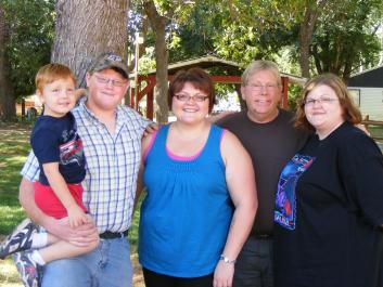 The whole fam-damily, grandson, son, daughter (grandson's mom) hubby and me.