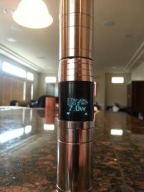Threw the Kayfun on the Kir Fanis eVic to hopefully show the 2 Ohm resistance, using 7 Watts. Great first build and vapes nice. Without air control like it's big brother the 3.1, I found the draw a little too airy and wish I had bought the Russian 91% which is identical but has the air flow control and half the cost. Marvelous piece of engineering and great vape.