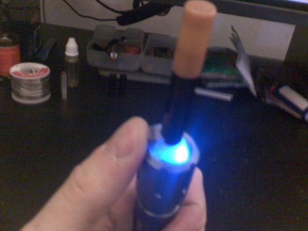 used LED from bad battery to make the tip glow
