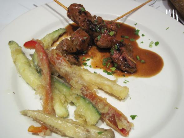 Veal skewers with tempura