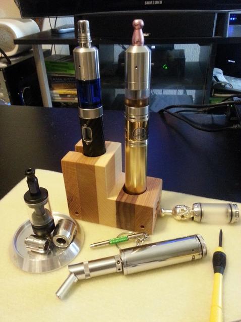 work station - got a bunch of ekowool in today (not shown), going to rewick some of these puppies ^^ (namely the kayfun, igo l and s, the others are ss mesh)