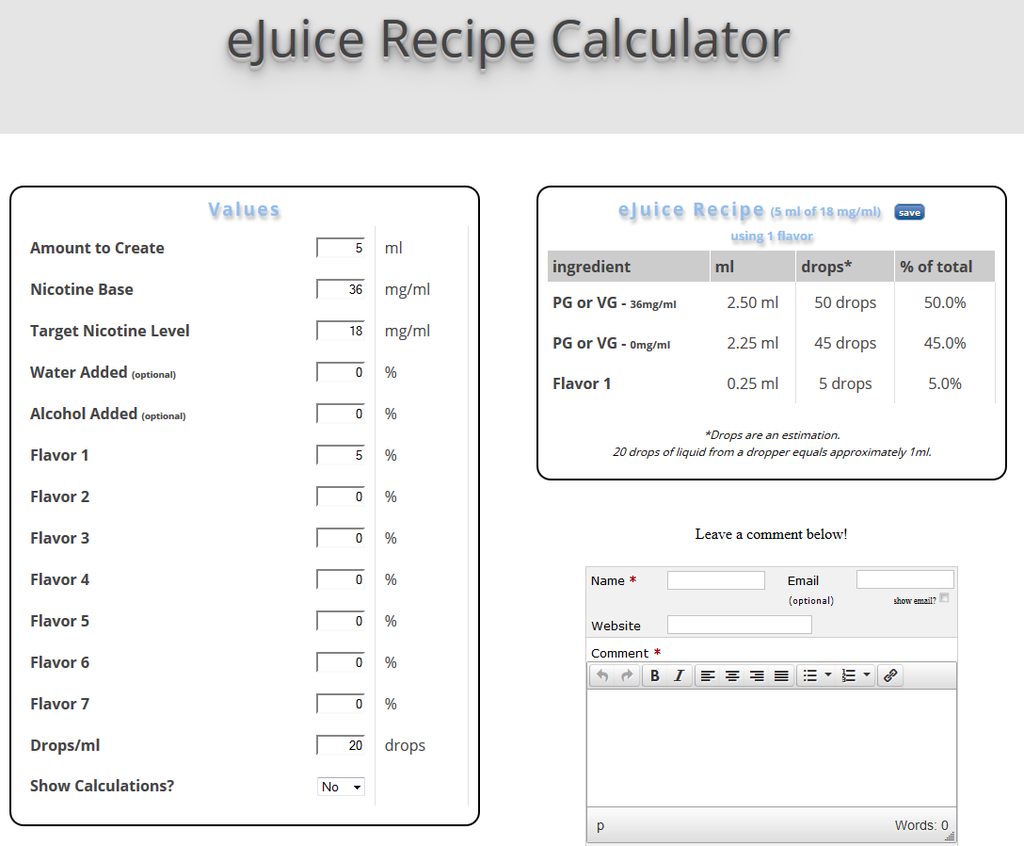 Ejuice Recipe Calculator Online With